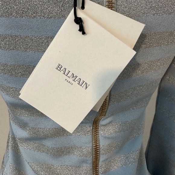 Balmain Baby Blue Rib Knit Mini Dress - Picture 4 of 6